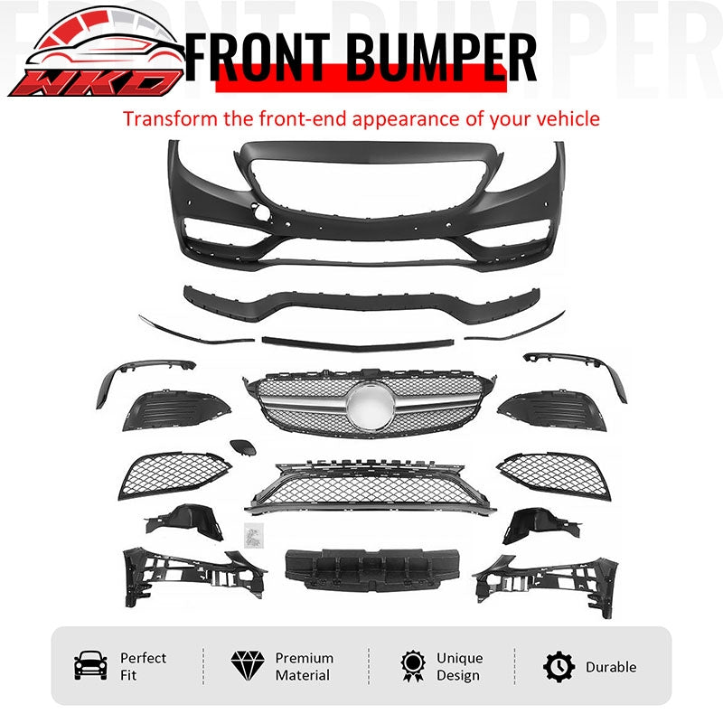 Wholesale 15：C21 Benz C-Class W205 C63 Style Front Bumper Cover Kit W/ Silver Grille - Wikond Auto
