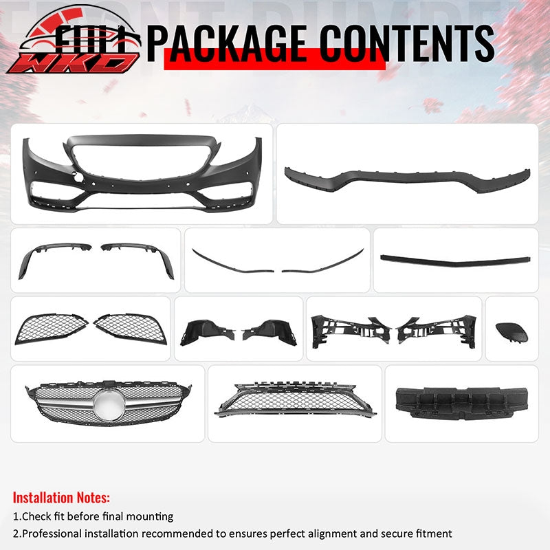 Wholesale 15：C21 Benz C-Class W205 C63 Style Front Bumper Cover Kit W/ Silver Grille - Wikond Auto