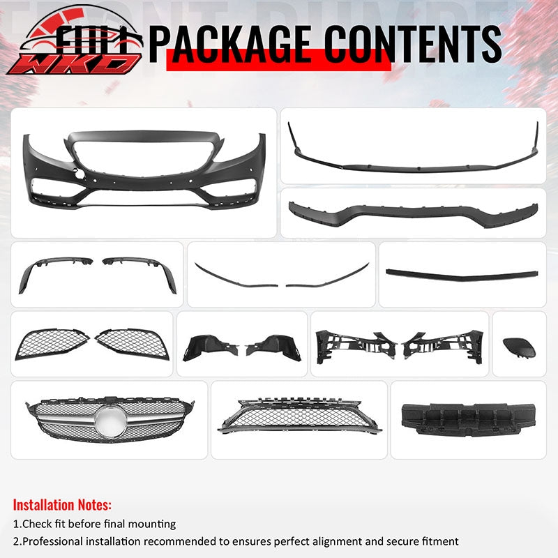 Wholesale 15：C21 Benz C-Class W205 C63 Front Bumper Cover W/ Silver Grille + Lower Lip - Wikond Auto