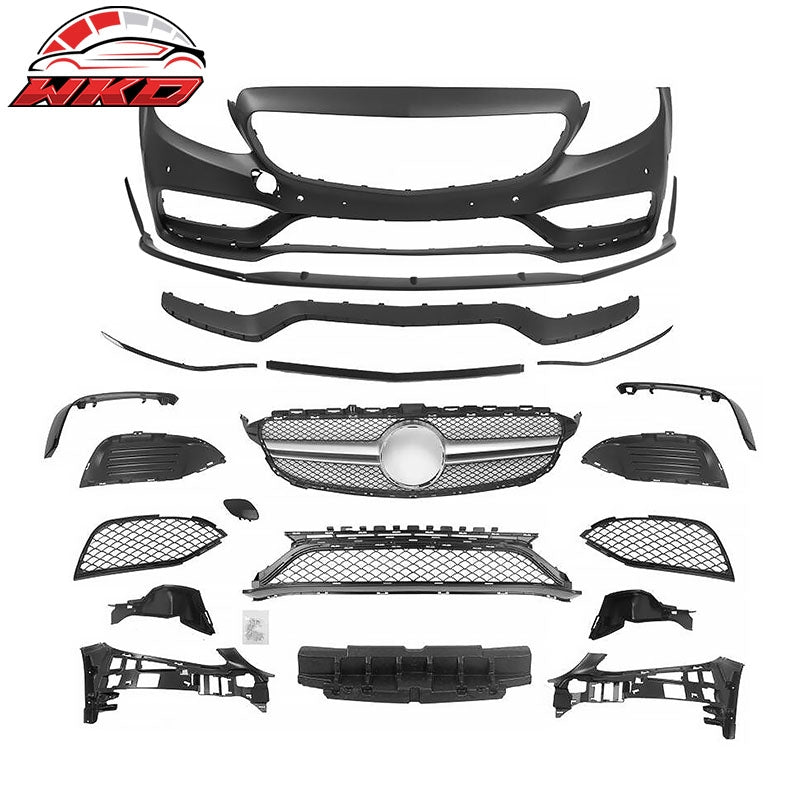 Wholesale 15：C21 Benz C-Class W205 C63 Front Bumper Cover W/ Silver Grille + Lower Lip - Wikond Auto