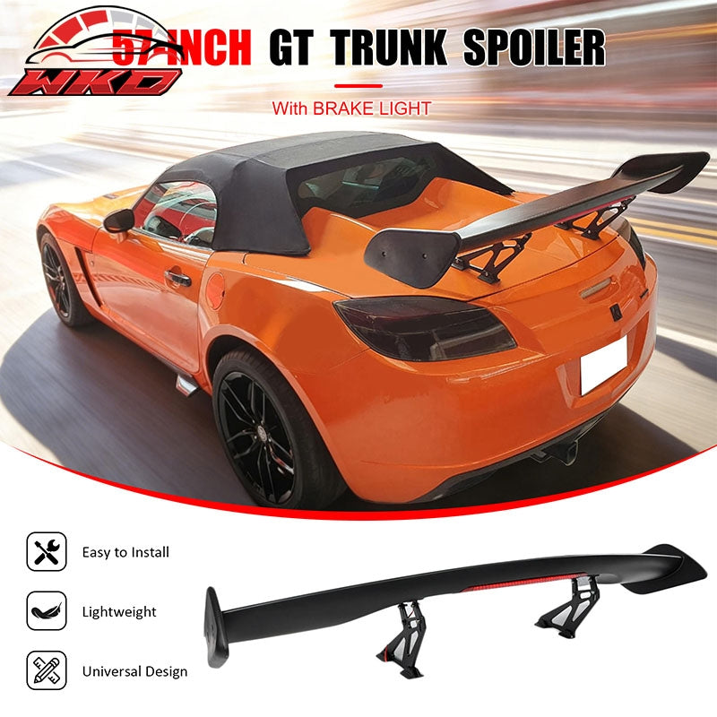 Fits 57 Inch GT Trunk Spoiler Wing Adjustable With LED Brake Light Unpainted ABS