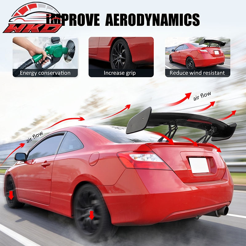 Fits 57 Inch GT Trunk Spoiler Wing Adjustable With LED Brake Light Unpainted ABS