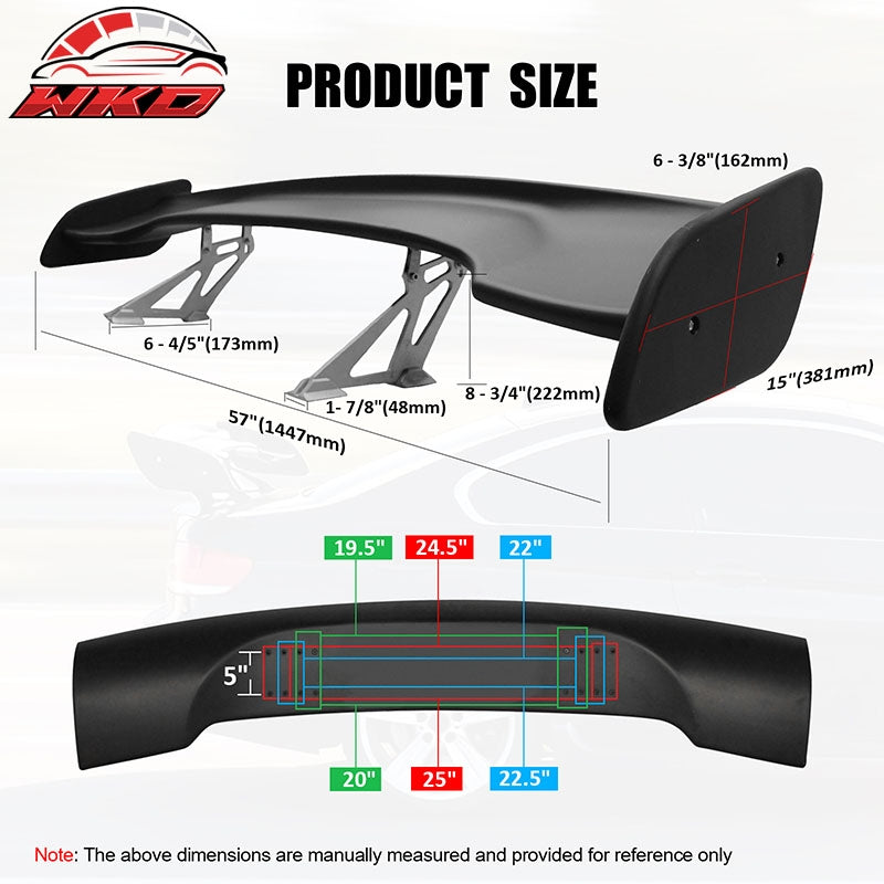 Fits 57 Inch GT Trunk Spoiler Wing Adjustable With LED Brake Light Unpainted ABS