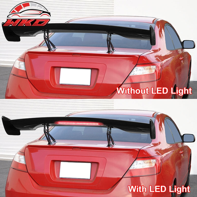 Fits 57 Inch GT Trunk Spoiler Wing Adjustable With LED Brake Light Unpainted ABS