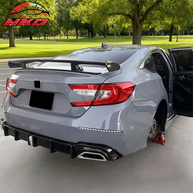 Fits 18-22 Honda Accord Hybrid LED Rear Bumper Lip Diffuser Carbon Fiber Print