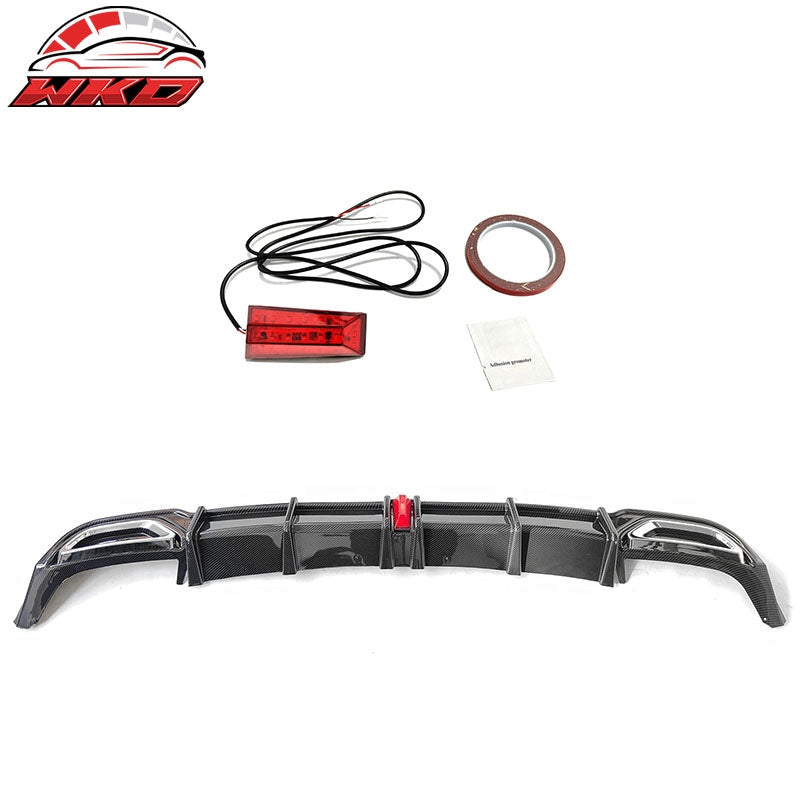 Fits 18-22 Honda Accord Hybrid LED Rear Bumper Lip Diffuser Carbon Fiber Print