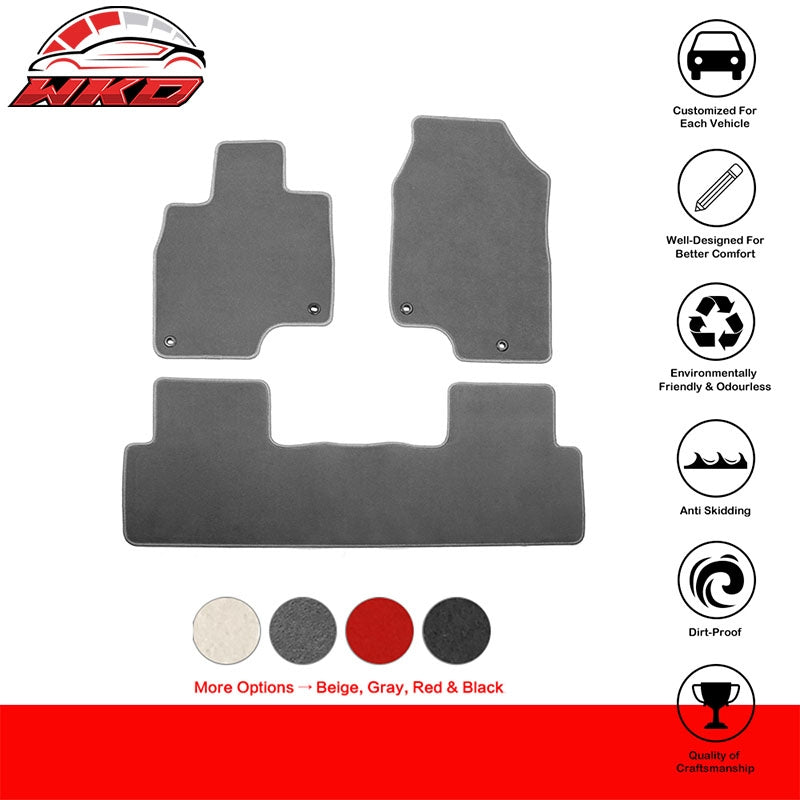 Fits 19-26 Acura RDX Anti-Slip Front Rear Floor Mats Carpet Nylon 3PCS - Gray