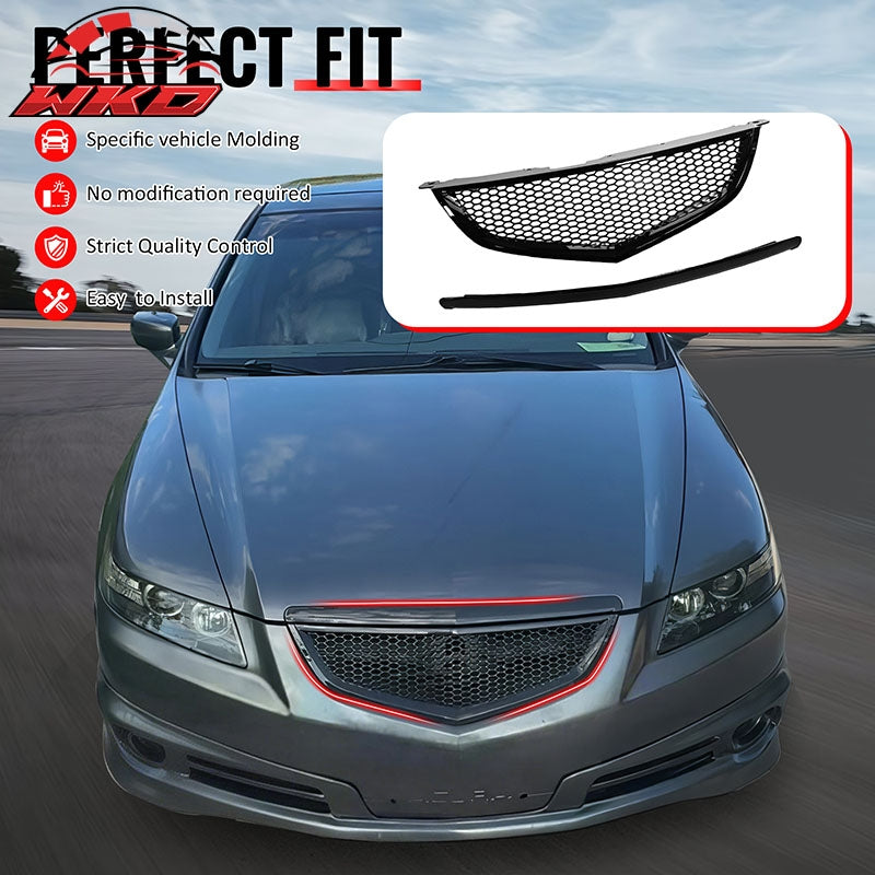 Fits 04-06 Acura TL Honeycomb Style Front Bumper Grille w/ Frame Gloss Black ABS
