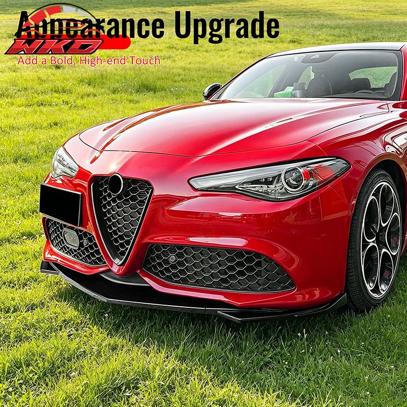 Fits 17-26 Alfa Romeo Giulia Sport Line IKON Front Bumper Lip 3PCS Gloss Black