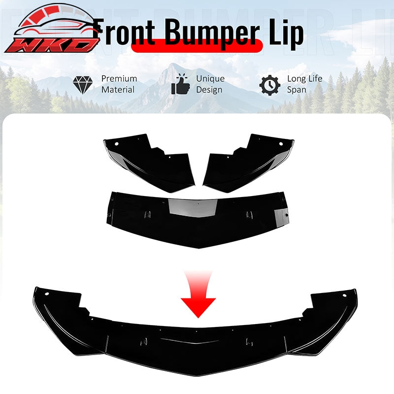 Fits 17-21 Alfa Romeo Giulia Standard Bumper IKON Front Lip 3PCS Gloss Black ABS