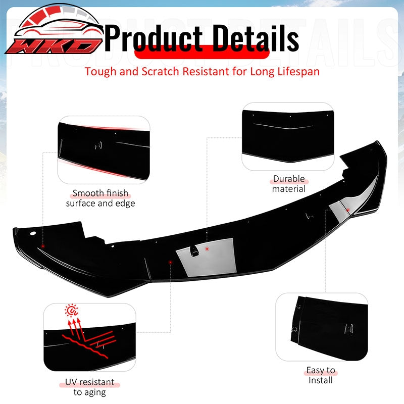 Fits 17-21 Alfa Romeo Giulia Standard Bumper IKON Front Lip 3PCS Gloss Black ABS