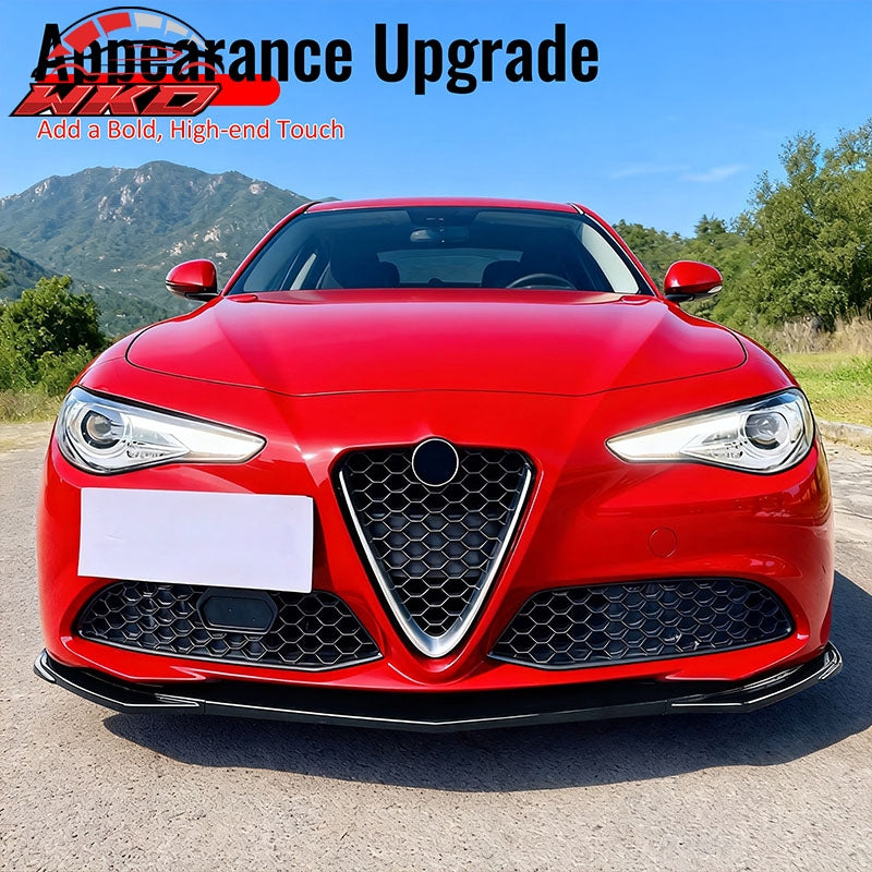 Fits 17-21 Alfa Romeo Giulia Standard Bumper IKON Front Lip 3PCS Gloss Black ABS