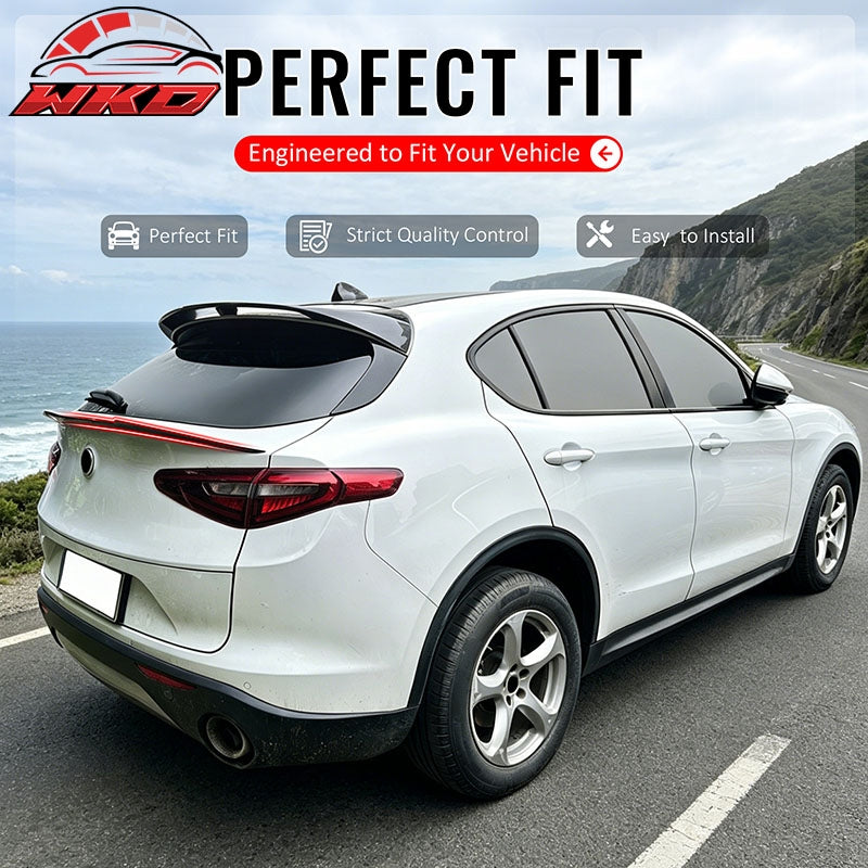 Fits 17-26 Alfa Romeo Stelvio V Style Trunk Middle Spoiler Wing Gloss Black ABS