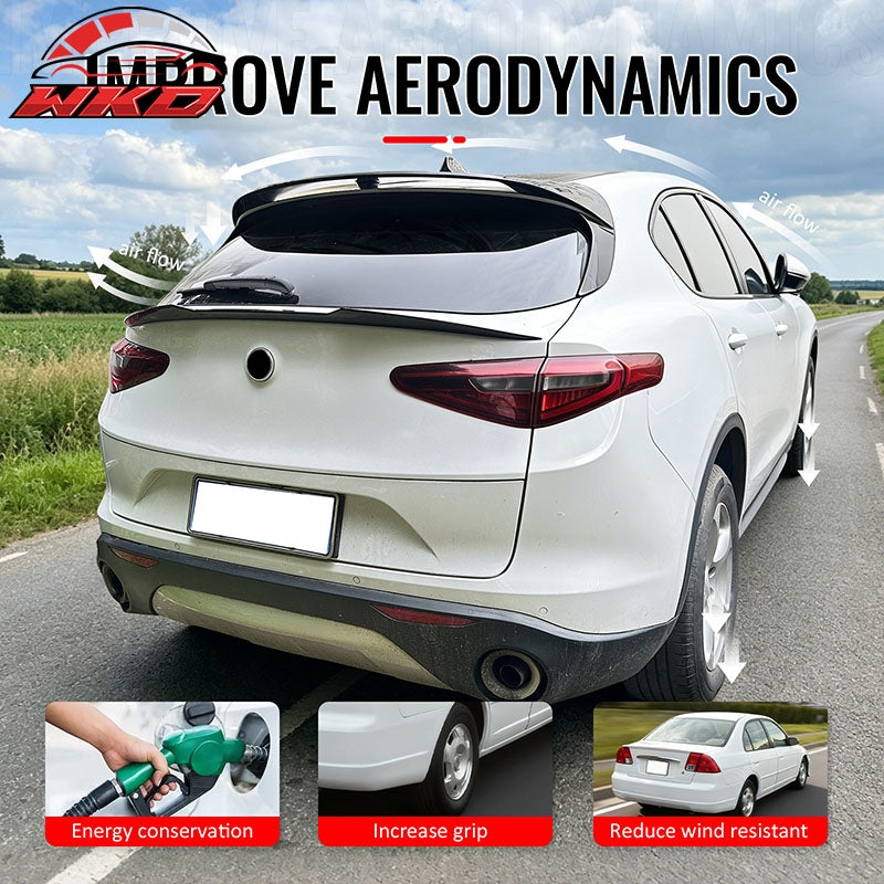 Fits 17-26 Alfa Romeo Stelvio V Style Trunk Middle Spoiler Wing Gloss Black ABS