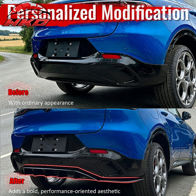 Fits 23-26 Alfa Romeo Tonale IKON Style Rear Bumper Diffuser 3PC Gloss Black ABS