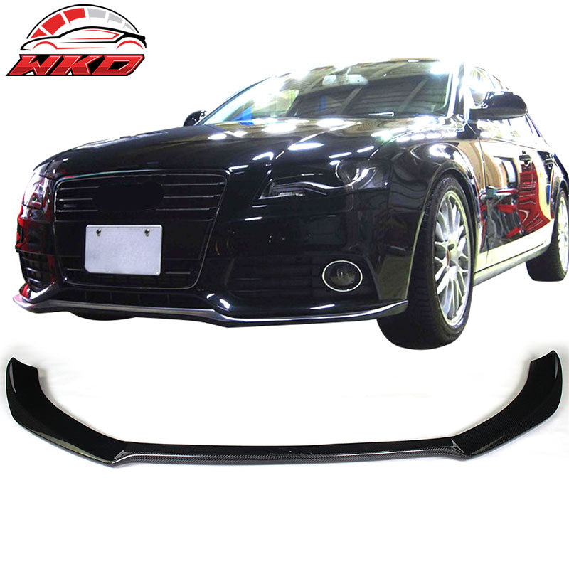 Fits 09-12 Audi A4 B8 Sedan STK Style Front Bumper Lip - Matte Carbon Fiber