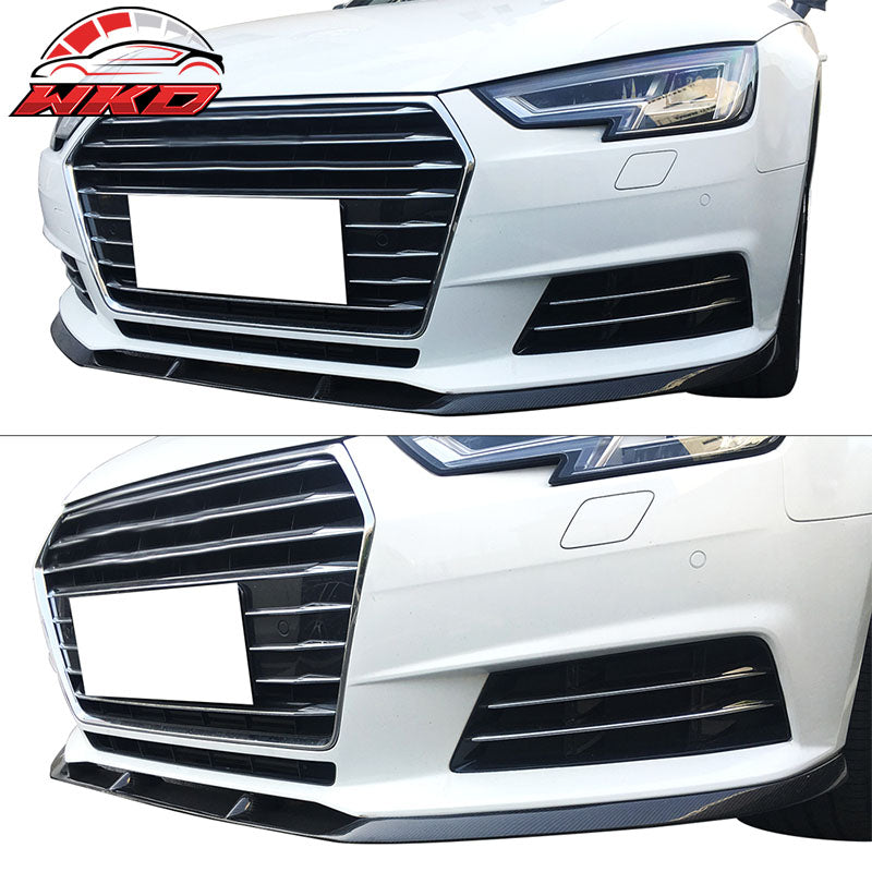 Fits 17-19 Audi A4 B9 Sedan JC Style Front Bumper Lip - Matte Carbon Fiber