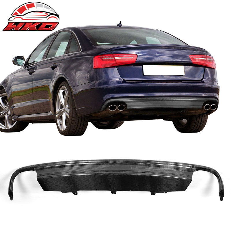 Fits 12-15 Audi A6 C7 Sedan S6 Style Rear Bumper Lip Diffuser Matte Carbon Fiber