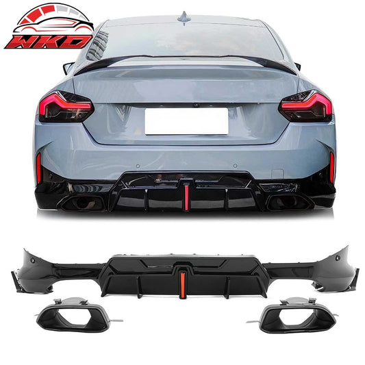 Wholesale For 22-26 BMW 2-Series G42 IKON LED Rear Diffuser W/ Exhaust Tips PP Gloss Black - Wikond Auto