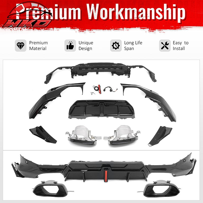 For 22-26 BMW 2-Series G42 IKON LED Rear Diffuser W/ Exhaust Tips PP Gloss Black