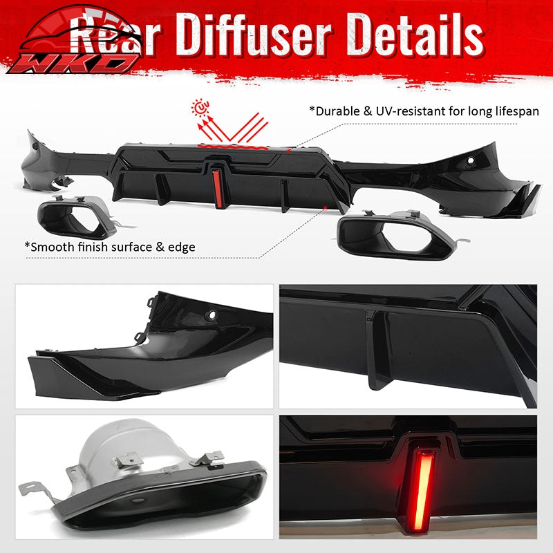 For 22-26 BMW 2-Series G42 IKON LED Rear Diffuser W/ Exhaust Tips PP Gloss Black