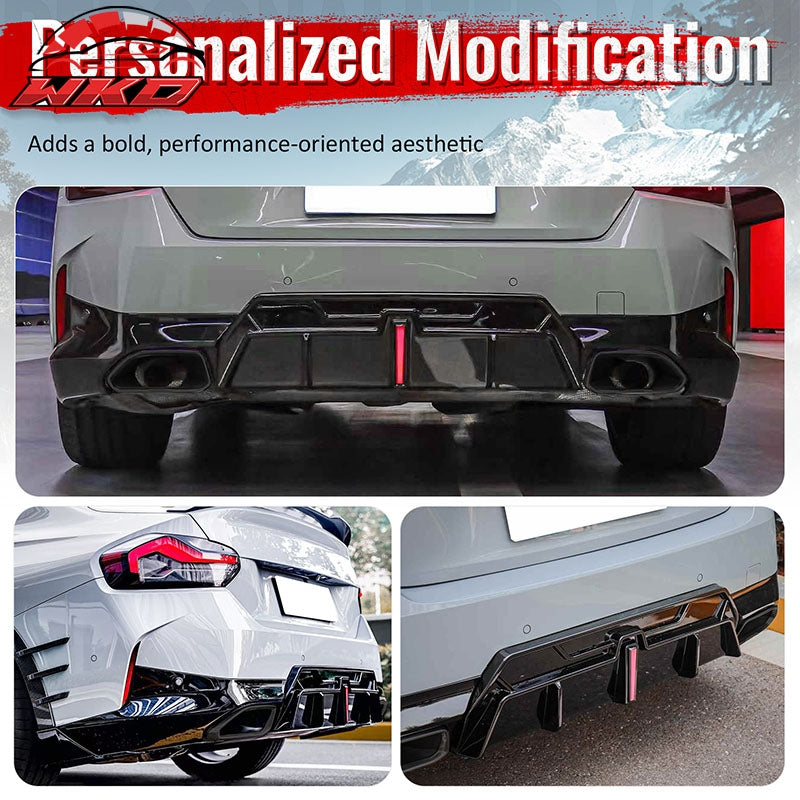For 22-26 BMW 2-Series G42 IKON LED Rear Diffuser W/ Exhaust Tips PP Gloss Black