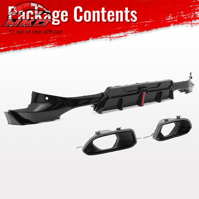 For 22-26 BMW 2-Series G42 IKON LED Rear Diffuser W/ Exhaust Tips PP Gloss Black