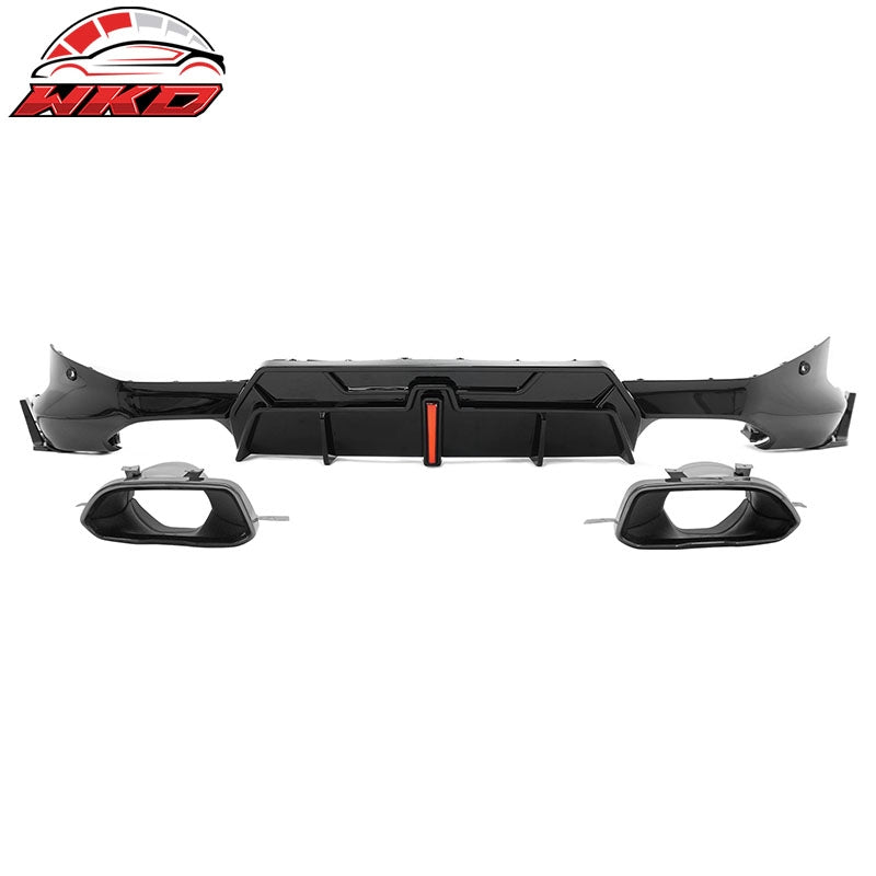 For 22-26 BMW 2-Series G42 IKON LED Rear Diffuser W/ Exhaust Tips PP Gloss Black