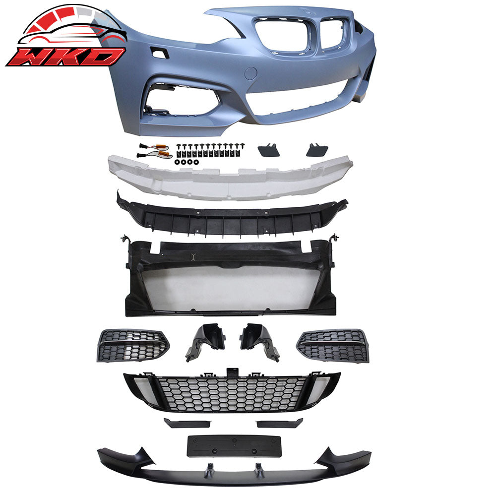 Fits 14-21 BMW F22 F23 2-Series MP Style Front Bumper Cover W/Mesh Grille Cover