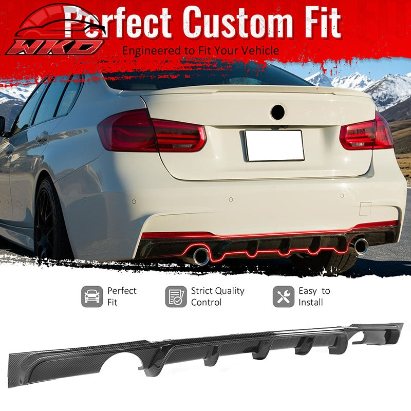 For 12-18 BMW 3 Series F30 F31 Carbon Fiber Look Rear Diffuser Dual Side Exhaust