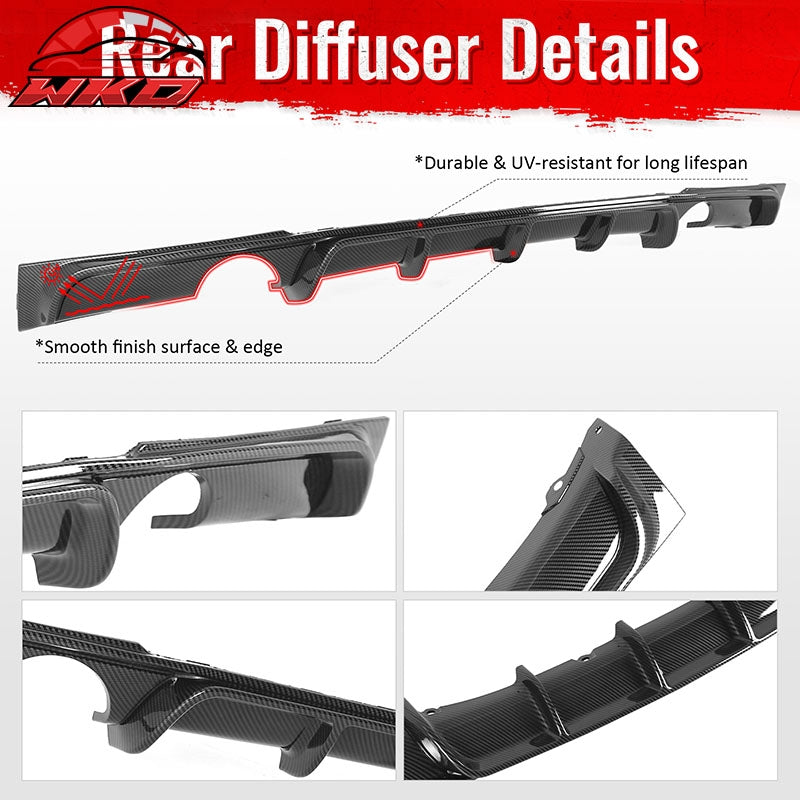 For 12-18 BMW 3 Series F30 F31 Carbon Fiber Look Rear Diffuser Dual Side Exhaust