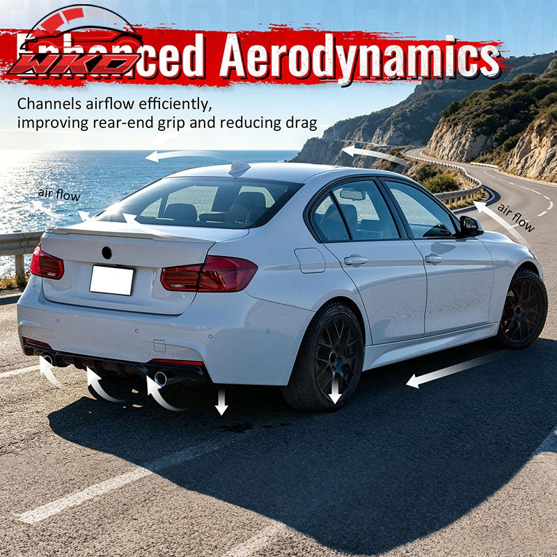 For 12-18 BMW 3 Series F30 F31 Carbon Fiber Look Rear Diffuser Dual Side Exhaust