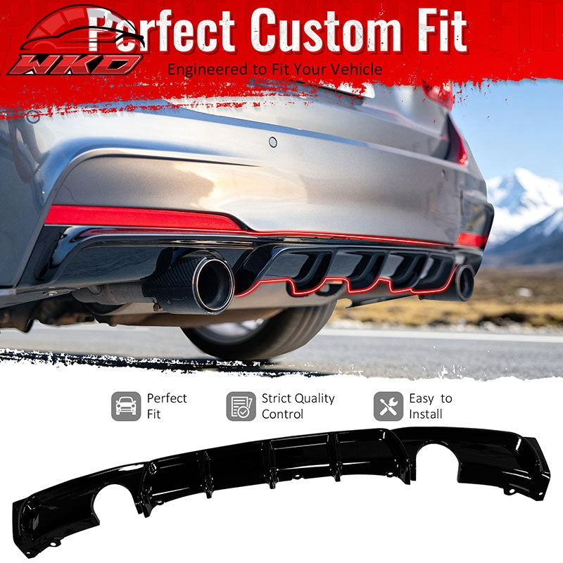 Fits 12-18 BMW 3 Series F30 F31 Gloss Black Rear Diffuser Lip Dual Side Exhaust
