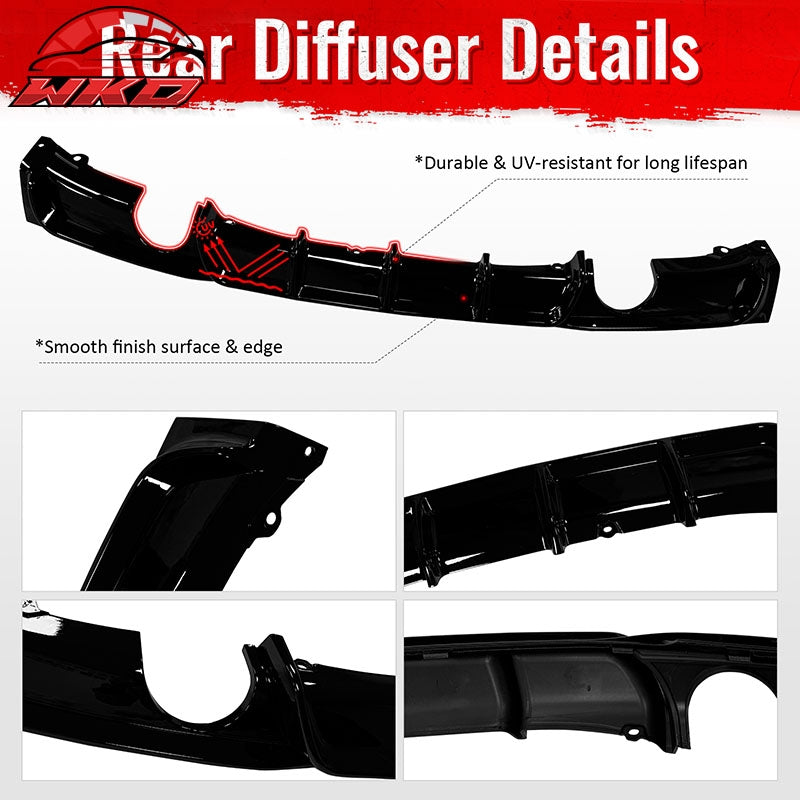 Fits 12-18 BMW 3 Series F30 F31 Gloss Black Rear Diffuser Lip Dual Side Exhaust