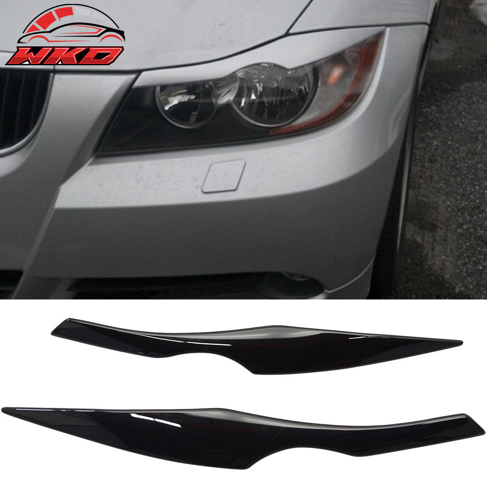 Fits 06-11 BMW E90 3-Series Sedan Headlight Eyebrows Eyelids Painted #475 Black