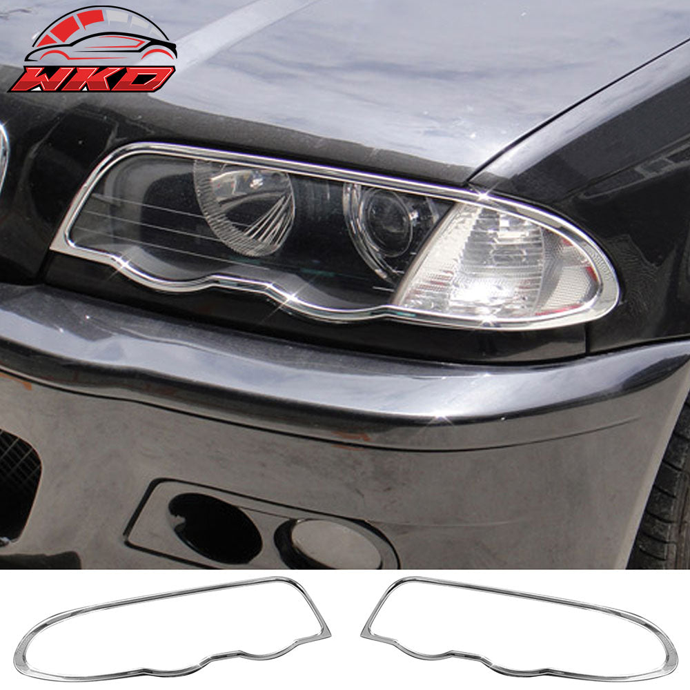 Fits 99-01 BMW 3-Series E46 Sedan Chrome ABS Front Headlight Bezels Covers Pair