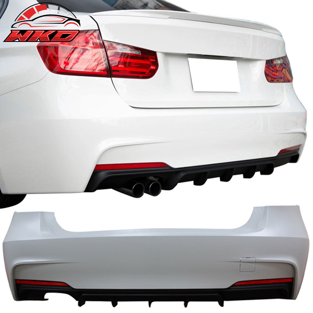Fits 12-18 BMW F30 M Sport M Performance Rear Bumper Twin Muffler Single Outlet