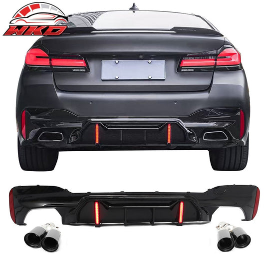 Wholesale 17-20 BMW 5 Series G30 M Sport Gloss Black LED Rear Diffuser w/Quad Exhaust - Wikond Auto