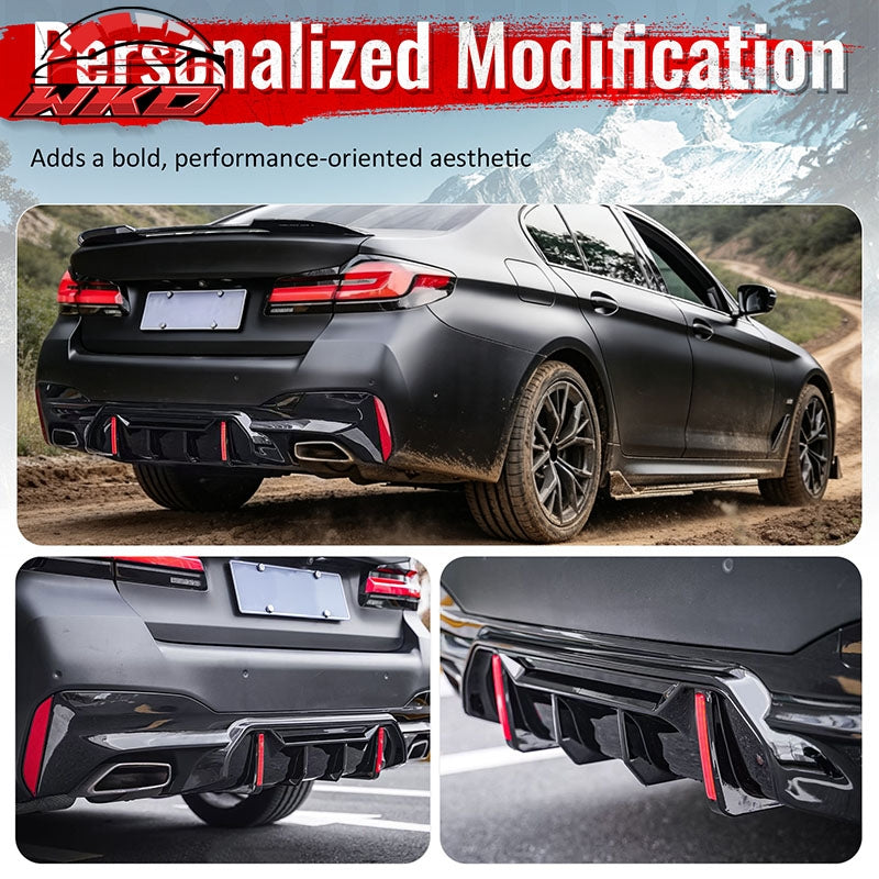 Fits 17-20 BMW 5 Series G30 M Sport Gloss Black LED Rear Diffuser w/Quad Exhaust