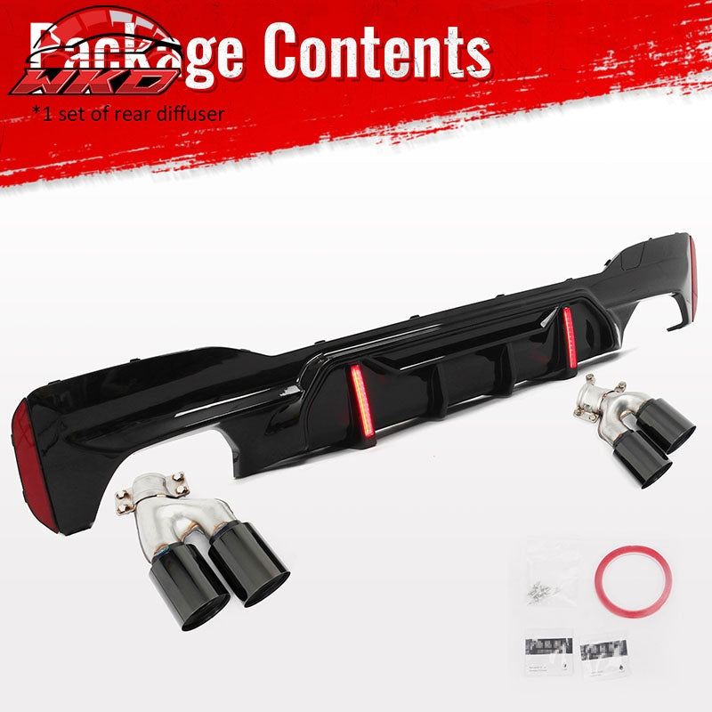 Fits 17-20 BMW 5 Series G30 M Sport Gloss Black LED Rear Diffuser w/Quad Exhaust