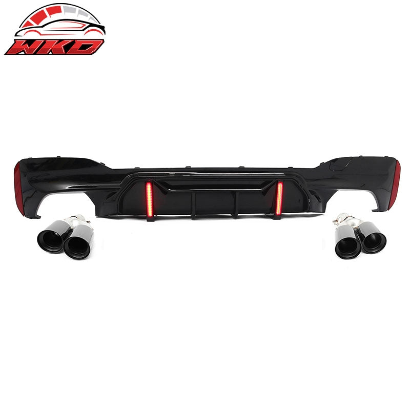 Fits 17-20 BMW 5 Series G30 M Sport Gloss Black LED Rear Diffuser w/Quad Exhaust