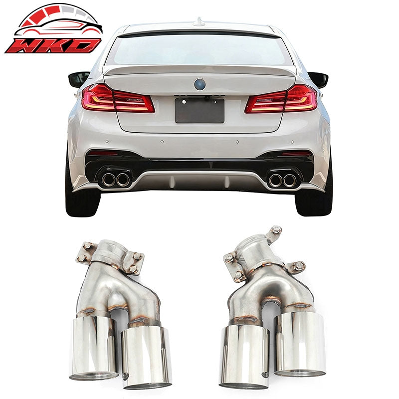 Fits 17-20 BMW 5 Series G30 M5 Style Stainless Steel Quad Exhaust Tips - Silver
