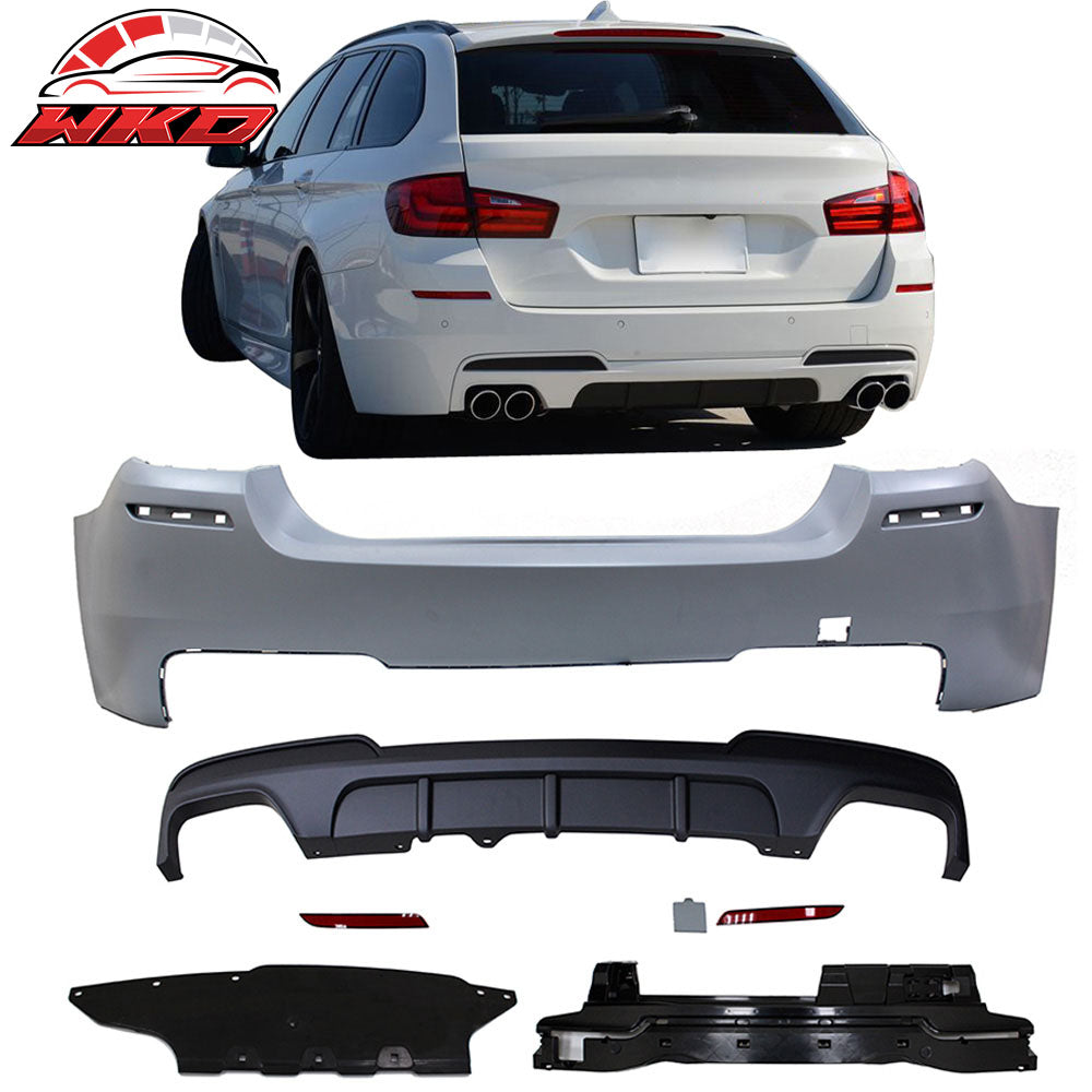 Fits 11-16 BMW F10 M-P Style Rear Bumper Cover Twin Muffler Dual Outlet -PP
