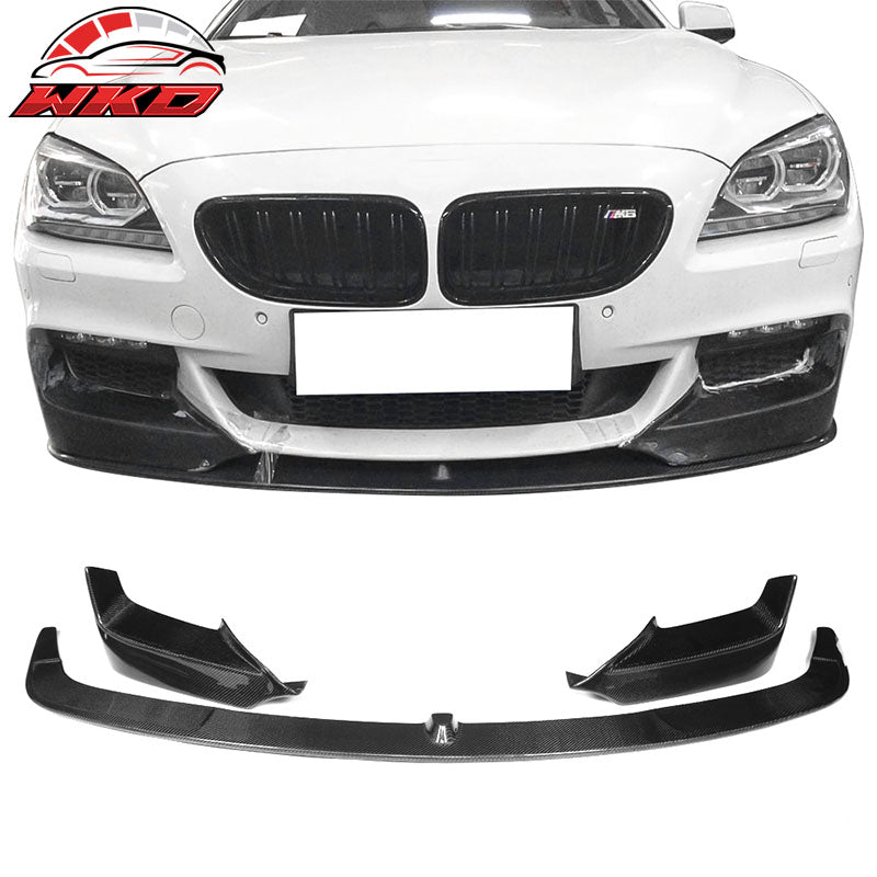 Fits 12-17 BMW F12 6-Series Performance 3PCS Front Bumper Lip Matte Carbon Fiber