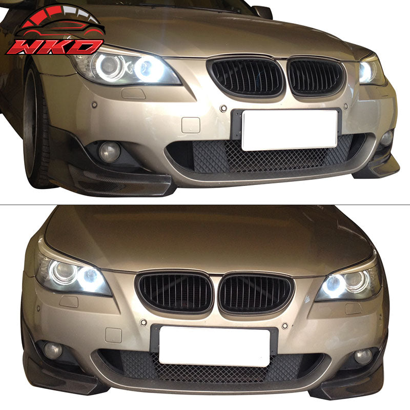 Fits 04-10 BMW E60 5 Series M Sport 3D Style Front Splitters Matte Carbon Fiber