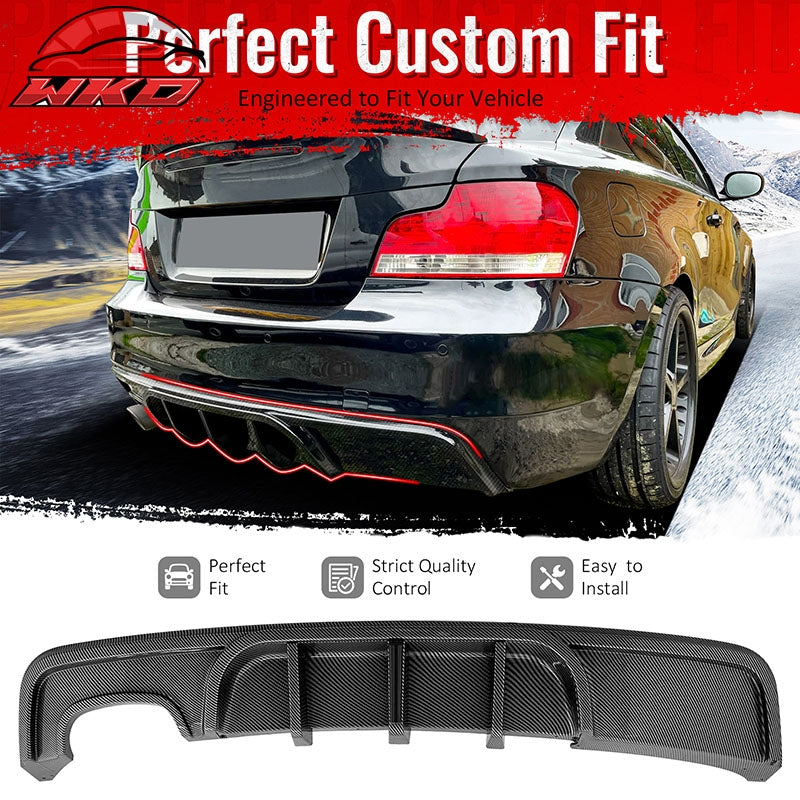 Fits 08-13 BMW E82 E88 M Performance Rear Diffuser W/ LED Carbon Fiber Print ABS