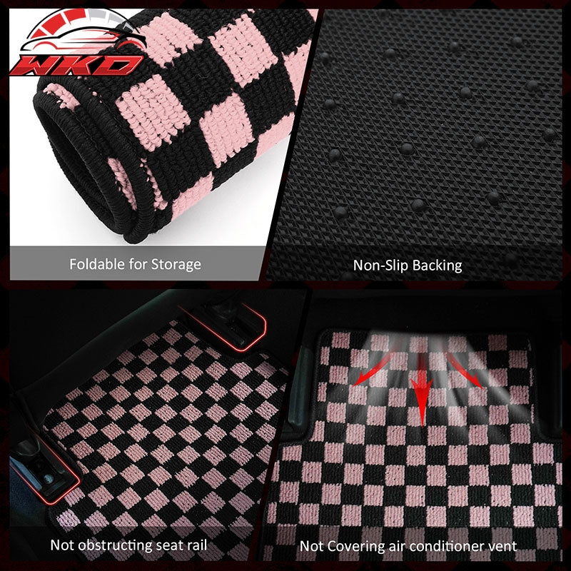 Fits 07-13 BMW E92 3-Series Coupe Floor Mats Checkered Carpets Black Pink Plaid
