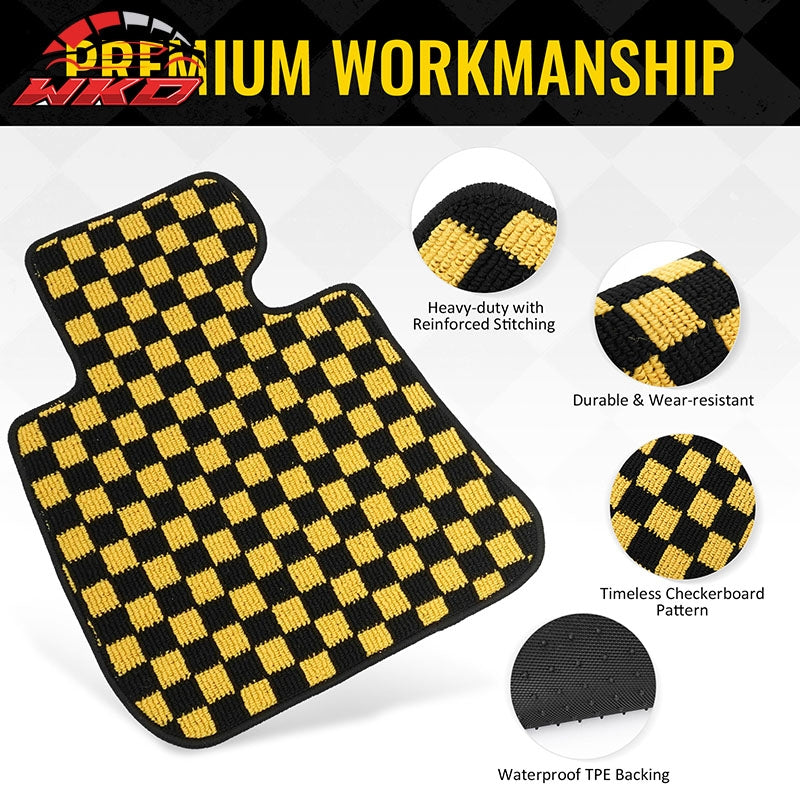 Fits 07-13 BMW E92 3-Series Coupe Floor Mats Checkered Carpet Black Yellow Plaid