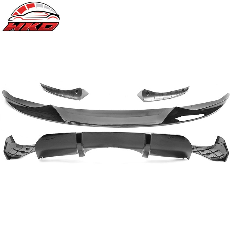 Fits 14-18 BMW F15 X5 M Sport Front Bumper Lip & Rear Diffuser Gloss Black - PP