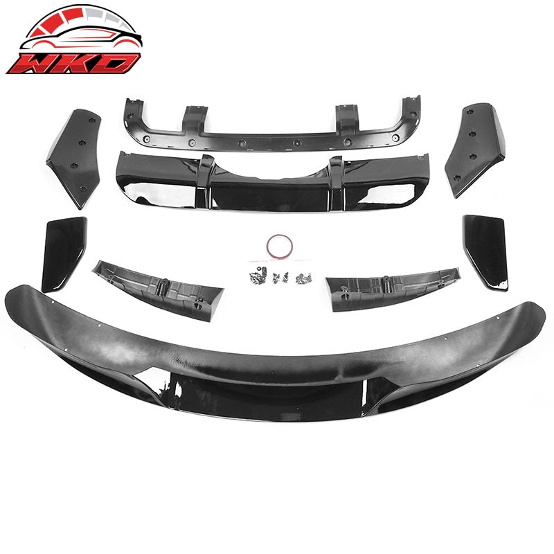 Fits 14-18 BMW F15 X5 M Sport Front Bumper Lip & Rear Diffuser Gloss Black - PP